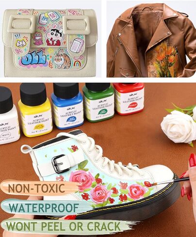 Colorful Acrylic Leather Paint, 8 x 30ml Kit with Deglazer & Finisher Gloss, 6 Colors Flexible & Waterproof Leather Dye Kit Perfect Shoes, Sneaker, Couches, Bags, Sofa, and Car Seat in Saudi Arabia