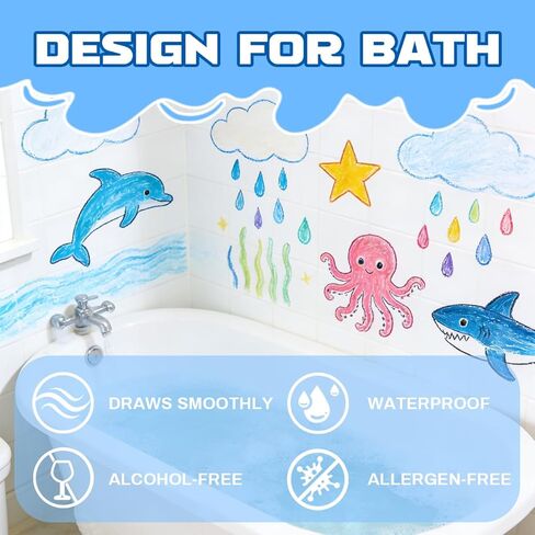 Bath Crayons, 18 Pack Bathtub Crayons Bath Crayon for toddlers & kids, 2 Cleaning sponges, Nontoxic Safe for Children Washable Bath Markers, Twistable Sticks Draw Smoothly on Tub Walls Bathtime Fun in Saudi Arabia