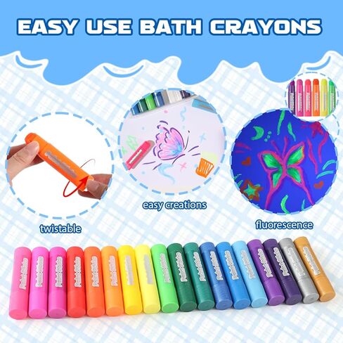 Bath Crayons, 18 Pack Bathtub Crayons Bath Crayon for toddlers & kids, 2 Cleaning sponges, Nontoxic Safe for Children Washable Bath Markers, Twistable Sticks Draw Smoothly on Tub Walls Bathtime Fun in Saudi Arabia