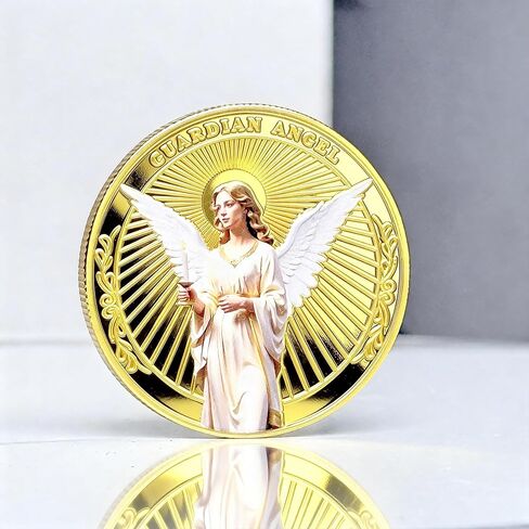 Guardian Angel Challenge Coin – Gold-Plated Religious Token with “Angel of God" Prayer & Radiant Angel Art – Catholic & Christian Gift for Protection, Travel, First Responders or Daily Devotion in Saudi Arabia