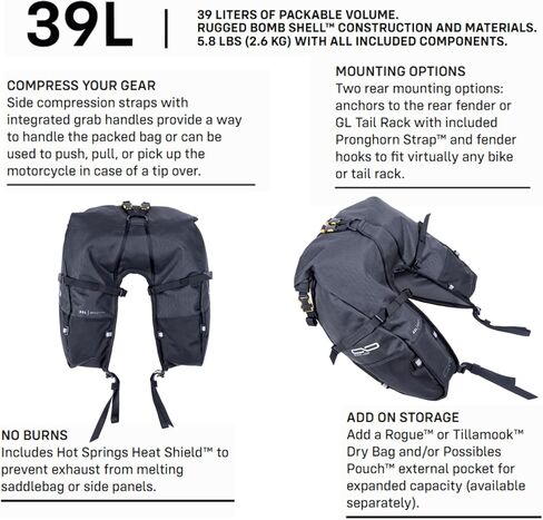 Giant Loop Coyote Saddlebag, Water-resistant Motorcycle Storage Bag, 39-Liters Capacity to Carry Small & Large Gear, Fits Any Dirt Bike, Enduro, Adventure & More (Black) in Saudi Arabia