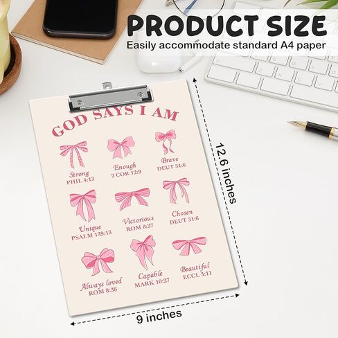 Bible Clipboard, Pink Bow Clipboards with Low Profile Clip for Office School Use, Christian Prayer Wooden Clip Boards for Nurses Teachers Students - C04 in Saudi Arabia