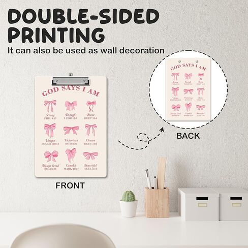 Bible Clipboard, Pink Bow Clipboards with Low Profile Clip for Office School Use, Christian Prayer Wooden Clip Boards for Nurses Teachers Students - C04 in Saudi Arabia