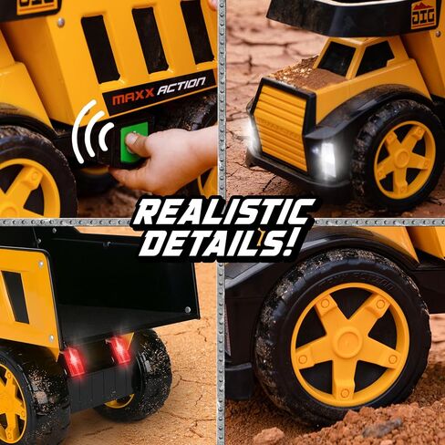 Maxx Action 16" Steel Dump Truck, Realistic Lights & Sounds, Heavy Duty Metal Truck Bed, Extra Large Wheels, Rugged Construction Vehicle Toy for Kids, Ages 3+, Indoor and Outdoor Play in Saudi Arabia