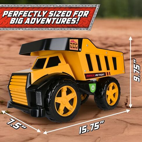 Maxx Action 16" Steel Dump Truck, Realistic Lights & Sounds, Heavy Duty Metal Truck Bed, Extra Large Wheels, Rugged Construction Vehicle Toy for Kids, Ages 3+, Indoor and Outdoor Play in Saudi Arabia
