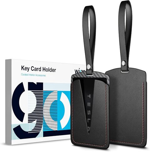 Wigoo Key Card Holder for Tesla with AirTag Slot [Scratch-Resistant, Carbon Fiber Texture] Hard PC Key Card Case with Keychain, for Model 3/Y/S/X Cybertruck Accessories (2-Pack) in Saudi Arabia