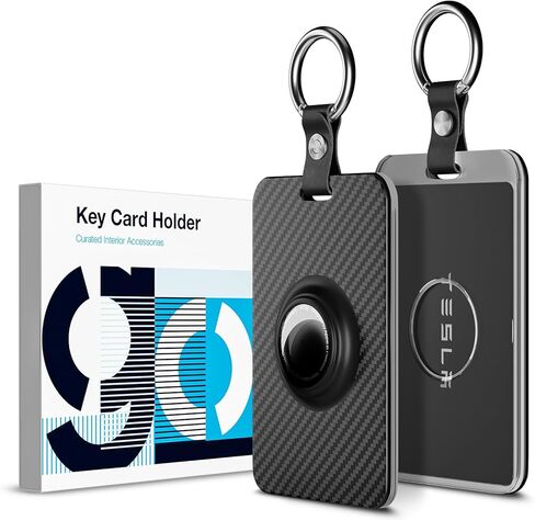 Wigoo Key Card Holder for Tesla with AirTag Slot [Scratch-Resistant, Carbon Fiber Texture] Hard PC Key Card Case with Keychain, for Model 3/Y/S/X Cybertruck Accessories (2-Pack) in Saudi Arabia