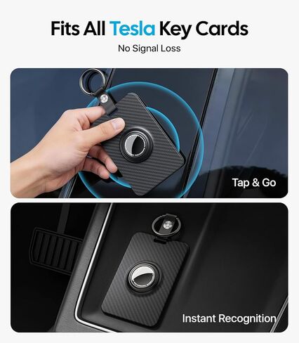 Wigoo Key Card Holder for Tesla with AirTag Slot [Scratch-Resistant, Carbon Fiber Texture] Hard PC Key Card Case with Keychain, for Model 3/Y/S/X Cybertruck Accessories (2-Pack) in Saudi Arabia