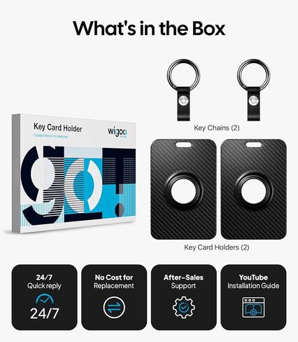Wigoo Key Card Holder for Tesla with AirTag Slot [Scratch-Resistant, Carbon Fiber Texture] Hard PC Key Card Case with Keychain, for Model 3/Y/S/X Cybertruck Accessories (2-Pack) in Saudi Arabia