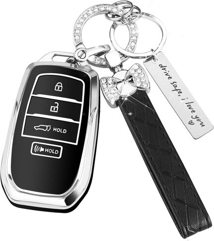 لغطاء Toyota Key Fob، حافظة واقية من مادة TPU مع سلسلة مفاتيح، تناسب Grand Highlander Camry Corolla Tundra Prius Venza Tacoma 4Runner RAV4 Land Cruiser Crown Sienna (وردي، 4 أزرار) in Kuwait