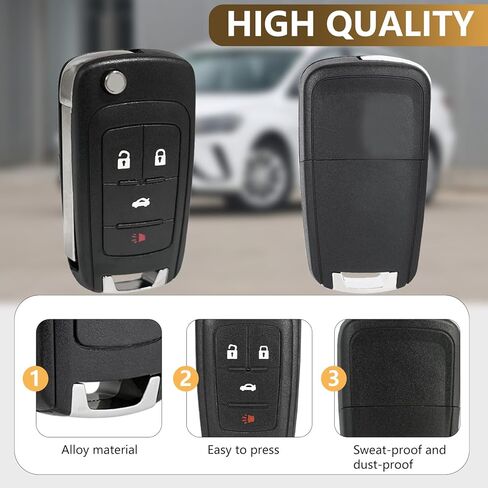 4 Button Key Fob Case for Chevy Cruze Malibu Impala Sonic Equinox Camaro Buick Regal Encore Verano Lacrosse GMC Terrain 2010 2011 2012 2013 2014 2015 2016 2017 2018 2019 Key Shell Cover Replacement in Saudi Arabia