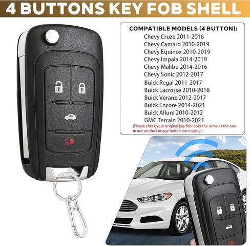 4 Button Key Fob Case for Chevy Cruze Malibu Impala Sonic Equinox Camaro Buick Regal Encore Verano Lacrosse GMC Terrain 2010 2011 2012 2013 2014 2015 2016 2017 2018 2019 Key Shell Cover Replacement in Saudi Arabia