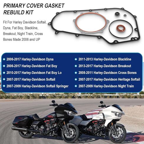 Clutch Primary Cover Gasket Mainshaft Seal Replacement Parts Kit Fit for Harley Davidson Softail Dyna Fat Boy Blackline Breakout Night Train Cross Bones Made 2006-2017 in Kuwait