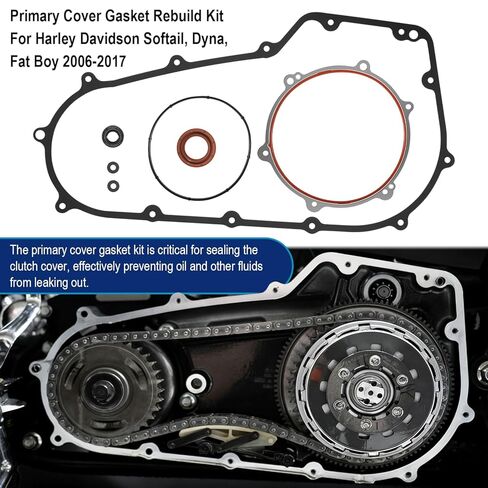 Clutch Primary Cover Gasket Mainshaft Seal Replacement Parts Kit Fit for Harley Davidson Softail Dyna Fat Boy Blackline Breakout Night Train Cross Bones Made 2006-2017 in Kuwait