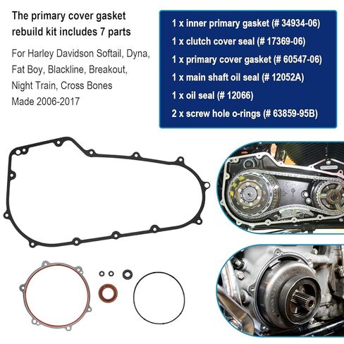 Clutch Primary Cover Gasket Mainshaft Seal Replacement Parts Kit Fit for Harley Davidson Softail Dyna Fat Boy Blackline Breakout Night Train Cross Bones Made 2006-2017 in Kuwait