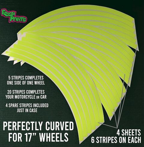 Fluorescent Neon Yellow Wheel Stripes for 17" Motorcycle Rims Dayglo Vinyl Tape 9mm 3/8" in Kuwait