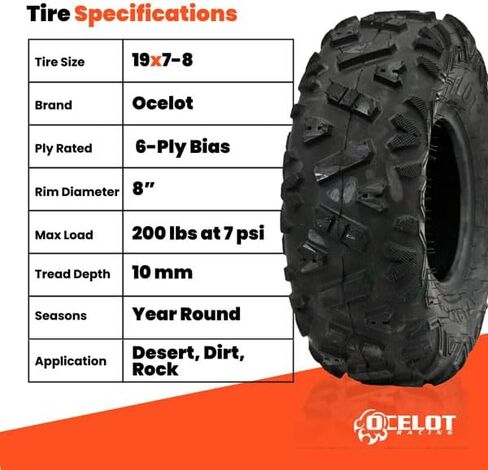 إطار Ocelot Knight 19 x 7-8 ATV/UTV لجميع التضاريس - جر وتحكم استثنائي | مقاومة للثقب والتآكل | قبضة مثالية لتعزيز القدرة على المناورة على الطرق الوعرة in Kuwait