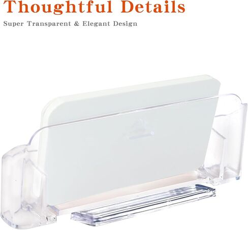 4 Pack Clear Acrylic Business Card Holder with Pen Holder, Desk Stand Display Organizer for Office, Fits Standard Size Business Cards, Easy Assembly with Plastic Support Parts in Saudi Arabia