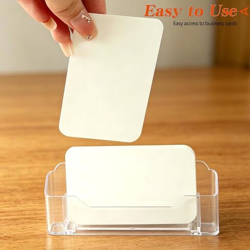 4 Pack Clear Acrylic Business Card Holder with Pen Holder, Desk Stand Display Organizer for Office, Fits Standard Size Business Cards, Easy Assembly with Plastic Support Parts in Saudi Arabia