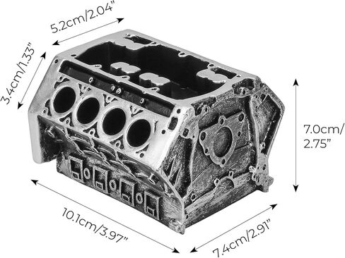 V8 Engine Block Business Card Holder – 3D Printed PLA Desk Organizer for Pens, Pencils & Name Cards, Shiny Silver Car Enthusiast Decor, Realistic Automotive Design, Unique Office Gift in Kuwait