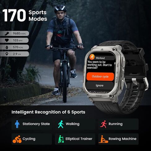 AMAZTIM Smart Watch, Rugged Military Bluetooth Call(Answer/Dial Calls), 50M Waterproof, 1.85" Ultra Large HD Display, AI Voice Assistant,Compatible for Android and iOS in Saudi Arabia