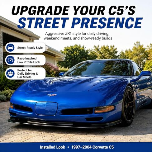 3-Piece ZR1 Style Front Splitter for Corvette C5 (1997-2004) – ABS Lower Lip Spoiler – Aggressive Aero Chin Kit for Base, Z06, & ZR1 (Drill-On Install, Template Not Included) (Carbon Fiber Style) in Saudi Arabia