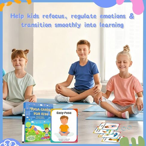 Yoga Workouts for Kids-32 Exercise Cards with Yoga Poses，ncludes 2 Rings&Dry-Erase for Improve Flexibility and Cultivate Concentration Autism Special Needs (Kids Yoga) in Saudi Arabia