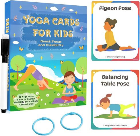 Yoga Workouts for Kids-32 Exercise Cards with Yoga Poses，ncludes 2 Rings&Dry-Erase for Improve Flexibility and Cultivate Concentration Autism Special Needs (Kids Yoga) in Saudi Arabia