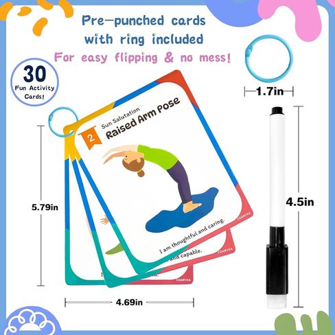 Yoga Workouts for Kids-32 Exercise Cards with Yoga Poses，ncludes 2 Rings&Dry-Erase for Improve Flexibility and Cultivate Concentration Autism Special Needs (Kids Yoga) in Saudi Arabia