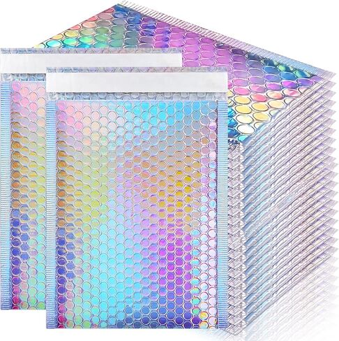 Bubble Mailers, 6x9" 50 Pack Holographic Bubble Mailers, Waterproof Self Seal Adhesive Foil Glitter Glamour Shipping Bags for Mailing, Packing, Small Business, Jewelry Makeup Supplies in Saudi Arabia