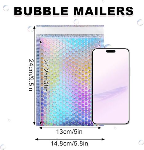 Bubble Mailers, 6x9" 50 Pack Holographic Bubble Mailers, Waterproof Self Seal Adhesive Foil Glitter Glamour Shipping Bags for Mailing, Packing, Small Business, Jewelry Makeup Supplies in Saudi Arabia