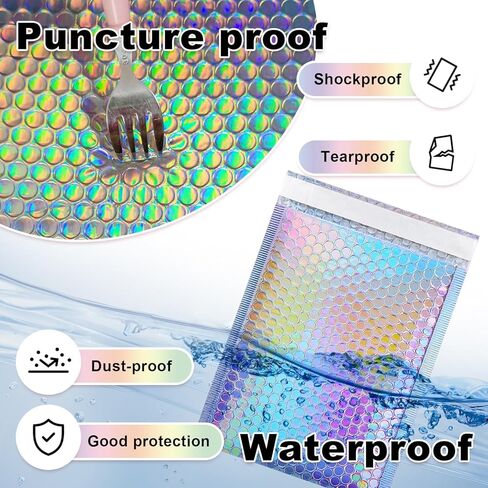 Bubble Mailers, 6x9" 50 Pack Holographic Bubble Mailers, Waterproof Self Seal Adhesive Foil Glitter Glamour Shipping Bags for Mailing, Packing, Small Business, Jewelry Makeup Supplies in Saudi Arabia