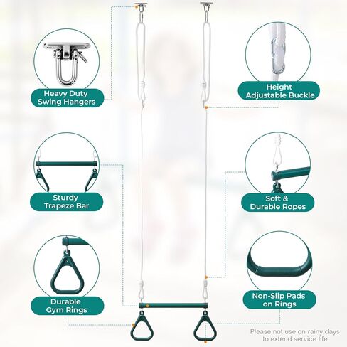 FUNLIO Trapeze bar for Kids with 2 Swing Hangers，87" Height Adjustable Trapeze, Heavy Duty Hanging bar for Kids Aged 3+，Durable Indoor & Outdoor Toddler Swing, CPC & CE Certified - 440 lbs Capacity in Saudi Arabia
