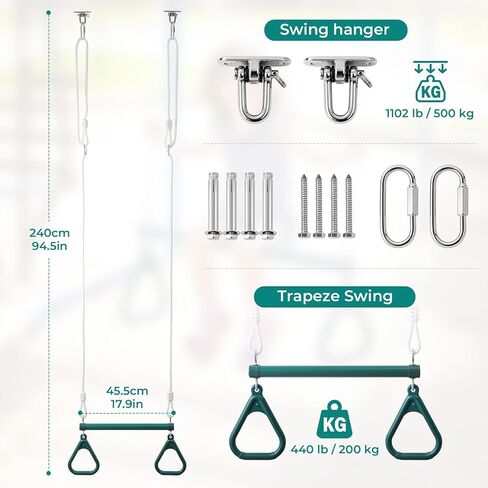 FUNLIO Trapeze bar for Kids with 2 Swing Hangers，87" Height Adjustable Trapeze, Heavy Duty Hanging bar for Kids Aged 3+，Durable Indoor & Outdoor Toddler Swing, CPC & CE Certified - 440 lbs Capacity in Saudi Arabia