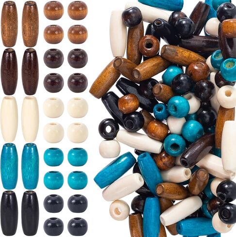 100 قطعة من الخرز الخشبي ذو الفتحات الكبيرة للحرف اليدوية، خرز شعر خشبي مع فتحة، مستلزمات صناعة المجوهرات لتزيين الشعر وقلادة وسوار DIY (5 ألوان، شكلان) in Kuwait