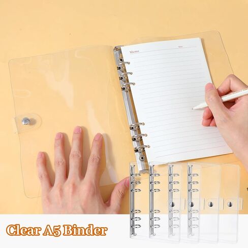 12 حزمة من مجلدات PVC الشفافة مقاس A5، حافظة دفاتر ملاحظات ناعمة مكونة من 6 حلقات، أغطية أوراق شجر فضفاضة شفافة، مجلدات دائرية دائرية قابلة لإعادة الملء مع زر إغلاق لاجتماعات مكتب السفر in Kuwait