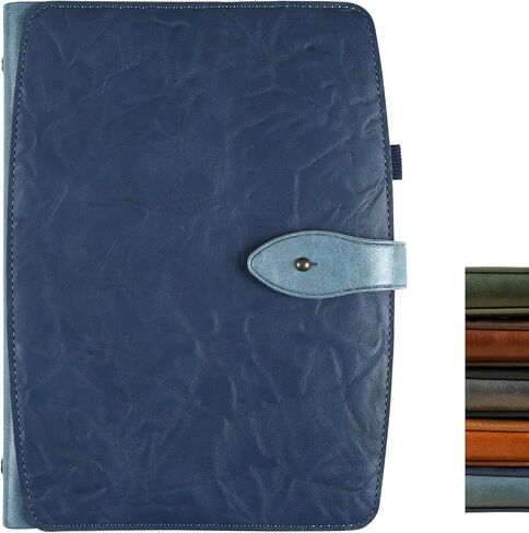 Binder 6 Ring Refillable Genuine Leather Cover with Pen Holder 160 Pages College Ruled Notebook Journal for Work Note Taking Travel School Blue A5 in Saudi Arabia