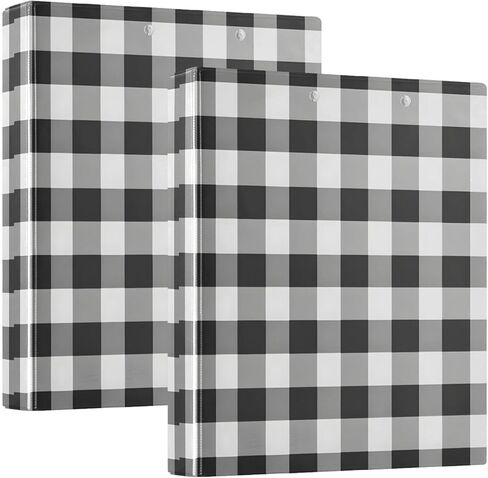 1 Pack 3-Ring Binders - Black White Buffalo Plaid 1.5 inch Round Ring Binder with 3 Clear Pockets, Clipboard & Holds 200 Sheets for Office/School/Home Organization in Kuwait