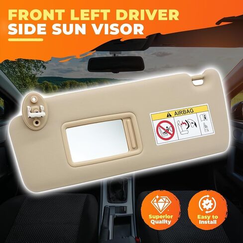 حاجب الشمس الأمامي الأيسر من جانب السائق باللون البيج متوافق مع GX460 2010-2023 Land Cruiser Prado KDJ155/KDJ150 2009-2023 W/Mirror 74320-60D22-A0 in Kuwait