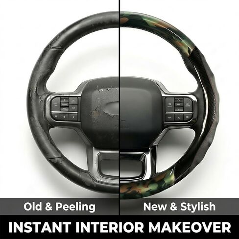 Camo Steering Wheel Cover for Men, Heavy Duty 14.5-15" Fit for Trucks & SUVs. Breathable Perforated Grip, Anti-Slip Rubber Ring, Rugged Camouflage Auto Accessory for F150, Silverado (Green camo) in Saudi Arabia