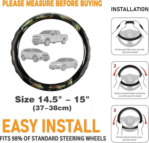 Camo Steering Wheel Cover for Men, Heavy Duty 14.5-15" Fit for Trucks & SUVs. Breathable Perforated Grip, Anti-Slip Rubber Ring, Rugged Camouflage Auto Accessory for F150, Silverado (Green camo) in Saudi Arabia