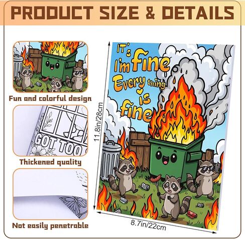 YooNotee 2 Sets 8.7x11.8 Inches Funny Coloring Books for Adult Stress Relief Relaxation Employee Gift Dumpster Fire Funny Animal Floral Design Fun Design Gift for Women Friends Coworkers 65 Patterns in Kuwait
