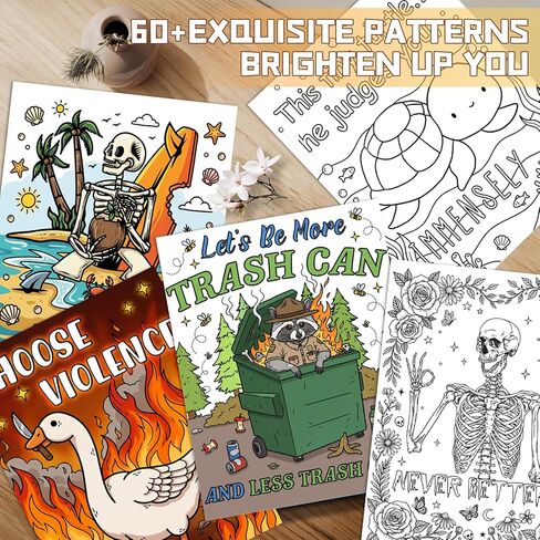 YooNotee 2 Sets 8.7x11.8 Inches Funny Coloring Books for Adult Stress Relief Relaxation Employee Gift Dumpster Fire Funny Animal Floral Design Fun Design Gift for Women Friends Coworkers 65 Patterns in Kuwait