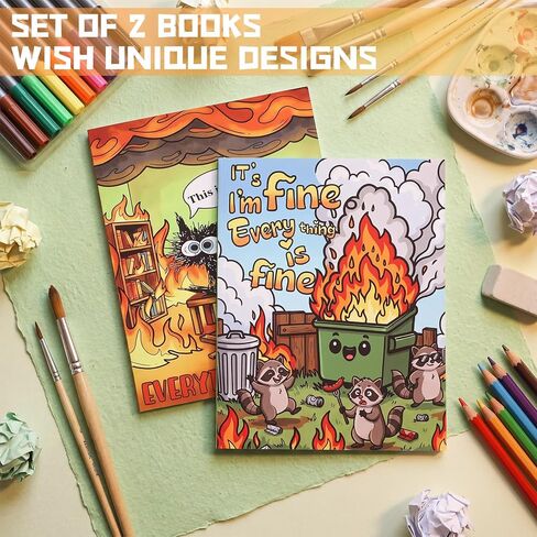 YooNotee 2 Sets 8.7x11.8 Inches Funny Coloring Books for Adult Stress Relief Relaxation Employee Gift Dumpster Fire Funny Animal Floral Design Fun Design Gift for Women Friends Coworkers 65 Patterns in Kuwait