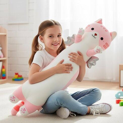 Somao 23.6" Long Cat Plush Pillow with Wings - Super Soft Stuffed Animal for Kids & Adults, Cute Body Pillow for Sleeping, Squishy Cat Plushies Gifts for Girls (Pink) in Kuwait