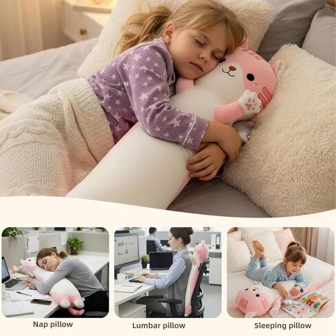 Somao 23.6" Long Cat Plush Pillow with Wings - Super Soft Stuffed Animal for Kids & Adults, Cute Body Pillow for Sleeping, Squishy Cat Plushies Gifts for Girls (Pink) in Kuwait