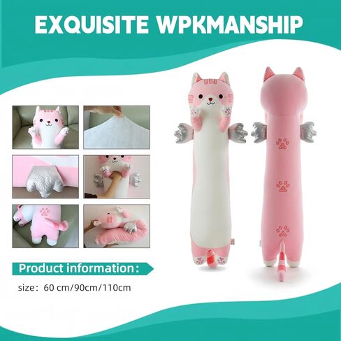 Somao 23.6" Long Cat Plush Pillow with Wings - Super Soft Stuffed Animal for Kids & Adults, Cute Body Pillow for Sleeping, Squishy Cat Plushies Gifts for Girls (Pink) in Kuwait