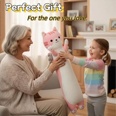 Somao 23.6" Long Cat Plush Pillow with Wings - Super Soft Stuffed Animal for Kids & Adults, Cute Body Pillow for Sleeping, Squishy Cat Plushies Gifts for Girls (Pink) in Kuwait