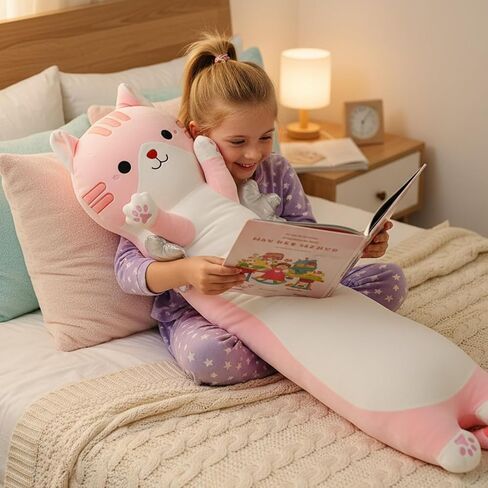 Somao 23.6" Long Cat Plush Pillow with Wings - Super Soft Stuffed Animal for Kids & Adults, Cute Body Pillow for Sleeping, Squishy Cat Plushies Gifts for Girls (Pink) in Kuwait