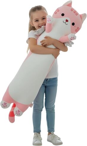 Somao 23.6" Long Cat Plush Pillow with Wings - Super Soft Stuffed Animal for Kids & Adults, Cute Body Pillow for Sleeping, Squishy Cat Plushies Gifts for Girls (Pink) in Saudi Arabia